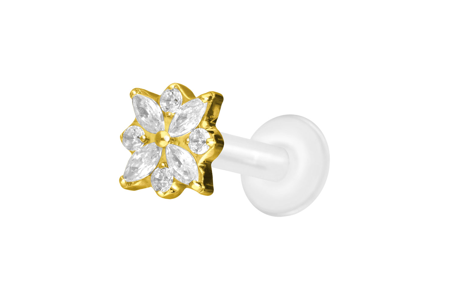 PTFE Labret Piercing mit Innengewinde + Titan-Aufsatz KRISTALLBLUME